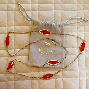 Kendra Scott Red Tory Marquise Station Long Necklace Gold